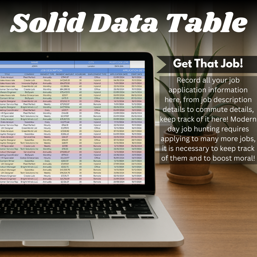 Job Search Tracker filtered display