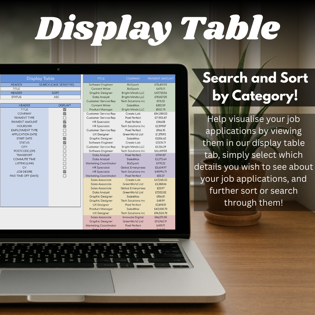 Job Search Tracker application fields